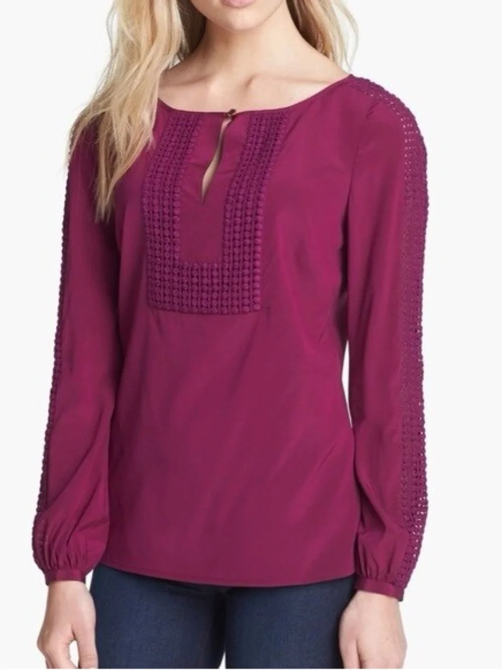 Tory Burch Lillian Long-Sleeve Silk Blend Blouse